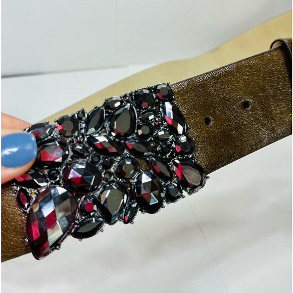 Blackstone Leather Belt Silver Black Gemstone Buckle SZ LARGE NEW! - Picture 5 of 12